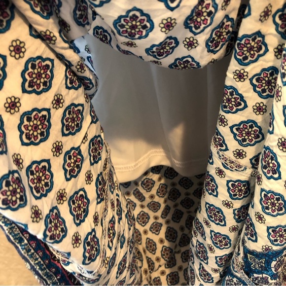 Crescent maxi dress deep v neck aqua paisley print border tassel drawstring M - Picture 10 of 14